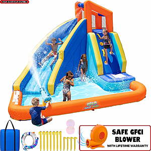 $189.99: Sportspower Big Wave II Inflatable Water Slide with Climbing Wall & Splash Pool with Blower