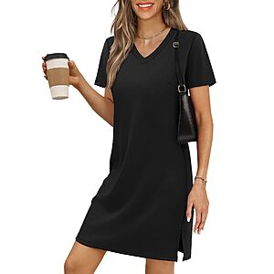 RUMIA Casual Dresses for Women T-Shirt Summer Dress Mini Vacation Spring Dress V-Neck A Line Beach Sundress Black Medium $7.99