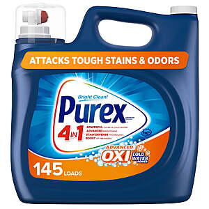 $14.97 + $4.50 back in WMT Cash Purex Advanced Oxi Power Liquid Detergent, 218 fl oz, 145 Wash Loads and more: FS Walmart+ or Pick Up