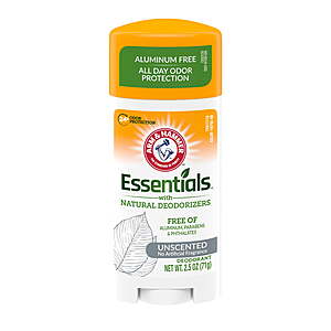 .50 WM Cash + ARM & HAMMER Essentials Deodorant- Unscented- Solid Oval- 2.5oz- $1.5