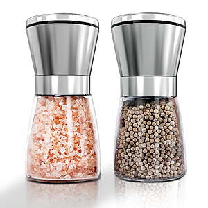$9.50: Kusmil Salt and Pepper Grinder Set, Premium Stainless Steel Sea Salt and Black Peppercorn Mill Set