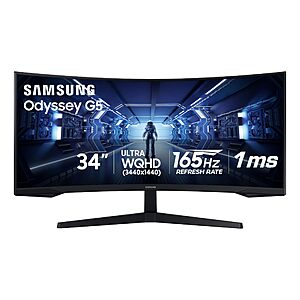 Samsung 34' Odyssey G5 Ultra-Wide Gaming Monitor with 1000R Curved Screen, 165Hz, 1ms, FreeSync Premium, Large Display, Eye Comfort, Multiple Ports, WQHD, LC34G55TWWNXZA $265.04