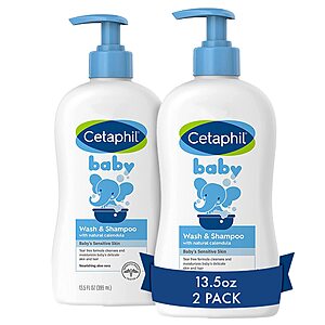[S&S] Cetaphil Baby Wash & Shampoo, 13.5oz Pack of 2, Hypoallergenic, Gentle Enough for Everyday Use, Soap Free $10.81