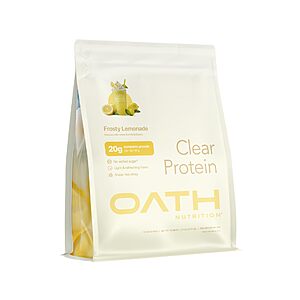 [S&S]Oath Nutrition Clear Whey Isolate Protein Powder, Frosty Lemonade, 20g Complete Protein per Serving, No Added Sugar, Grass-Fed, 18 Servings $28.49