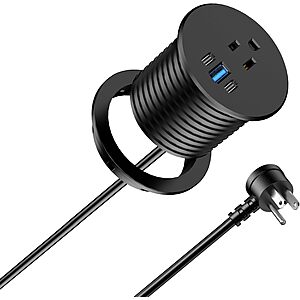 2.5 inch Power Grommet,20W USB-C Charging,1 Outlet with 2 USB C,1 USB Port ,Furniture Flush Mount for Desktop, Recessed Power Strip (White or Black, 6 FT) - $9.99
