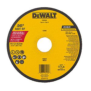 Amazon: DeWalt DW8062 4-1/2-Inch Metal Cutting Abrasive Wheel $1.49 (Reg $2.52, ~41% Off) + FS w/ Prime