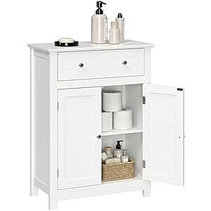 $43.18* | VASAGLE Freestanding Bathroom Storage Cabinet with Drawer & Adjustable Shelf, White, 23.6" x 11.8" x 31.5" at Amazon