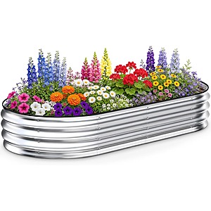 NEWBULIG 4x2x1ft Galvanized Metal Planter Raised Garden Bed (Oval) $18.99 + Free Shipping w/ Prime