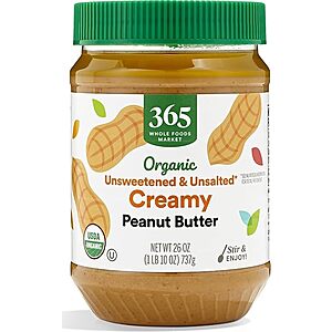 [Prime] 365 by Whole Foods Market Organic Creamy Peanut Butter 26-Ounce $4.16 w/ S&S + Free Shipping