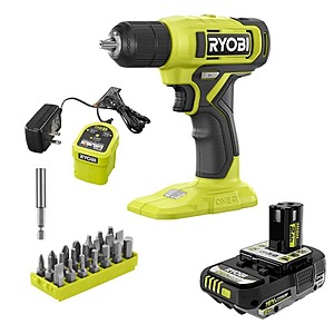 ONE+ 18V Cordless 3/8 in. Drill/Driver Kit with (1) 2.0 Ah Battery, Charger & 28-Piece Screwdriving Driving Bit Set $39.88