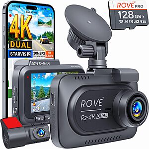 Prime Members: ROVE R2-4K Dual Front/Rear Dash Cam w/ STARVIS 2 Sensor, GPS, 128GB microSD Card & 5G Wi-Fi $99.99 + Free Shipping