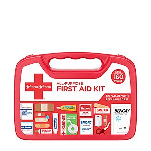 BAND-AID Brand All-Purpose Portable Compact First Aid Kit for Minor Cuts, Scrapes,Wound Care Essentials , 160 Piece $15.61