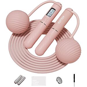 [Prime] YOTTOY 2-in-1 Cordless Jump Rope w/ LCD Display & Weighted Ball (Pink) $4.99 + Free Shipping w/ Prime or on $35+