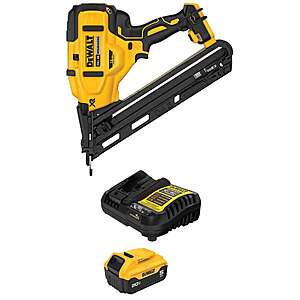 DeWalt 20V MAX XR Lithium-Ion Cordless 15-Gauge Angled Finish Nailer with 20V MAX Lithium-Ion 5.0 Ah Battery and Charger $376
