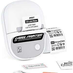 [Prime] PRT T20 Portable Thermal Sticker Printer w/ Bluetooth & 1 Roll Sticker Paper (White) $8.54 + Free Shipping