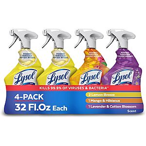 Prime: 4-Pack 32-Ounce Lysol All Purpose Disinfecting Cleaner Spray (Lemon Breeze, Lavender & Mango) $12.91 w/ S&S + Free Shipping $13.59