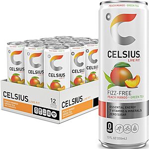 Prime: 12-Pack 12-Oz Celsius Sugar Free Energy Drink (Peach Mango Green Tea) $15 + Free Shipping