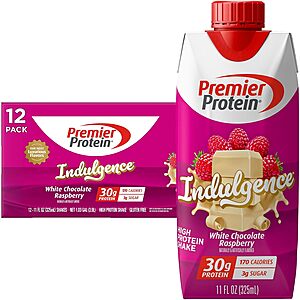 [Prime] 12-Pack 11-oz Premier Protein Shake Indulgence, 30g Protein (White Chocolate Raspberry) $12.70 w/ S&S + Free Shipping