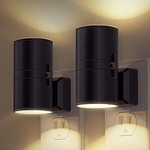 Prime Members: 2-Count L LOHAS Black Dimmable LED Plug-In Cylindrical Night Lights w/ Dusk-to-Dawn Sensor (3000K Soft White) $5.99 ($3 each) + Free Shipping