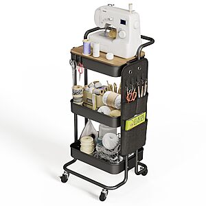 [Prime] 3-Tier DTK Metal Rolling Utility Cart w/ Removable Tabletop & Side Storage Bag $29.75 + Free S&H at Amazon