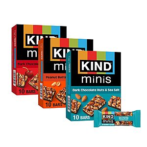 [Prime] 30-Count 0.7-Ounce KIND Bar Minis Variety Pack (Dark Chocolate Nuts & Sea Salt, Peanut Butter Dark Chocolate, Dark Chocolate Cherry Cashew) $10.92 w/ S&S + Free Shipping