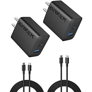[Prime] $11.89* | 2-Pk Anker 20W 2-Port USB-C Wall Chargers w/ 5' USB-C Cables at Amazon