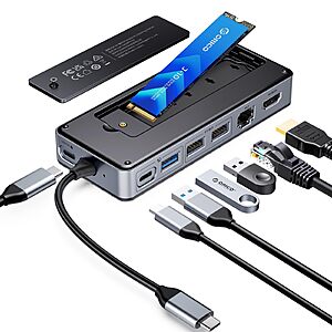 [Prime] $33.99: ORICO 8-in-1 USB-C Hub with M.2 SSD Enclosure (NVMe/SATA), 10Gbps, 4K@60Hz HDMI, 100W PD, Ethernet Dock – OM28PR