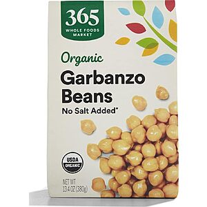 [Prime] 13.4-Ounce 365 by Whole Foods Market Organic Unsalted Garbanzo Beans $0.74 w/ S&S + Free Shipping
