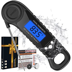 AMMZO Instant-Read Digital Magnetic-Back Meat/Food Thermometer (IP67 Waterproof, Backlit Display) $4.99 + Free Shipping w/ Prime or on $35+