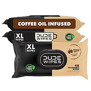 Prime: 3-Pack 144-Count DUDE Wipes Morning Grind Extra-Large Flushable Wipes (Coffee Scented) $8.97 & More w/ S&S + Free Shipping $9.44
