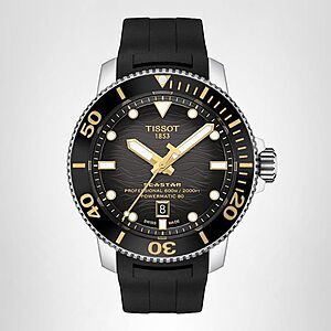 Tissot Mens Tissot Seastar 2000 Professional Powermatic 80 316L Stainless Steel case Automatic Watch, Black, Rubber, 22 (T1206071744101) $712.49