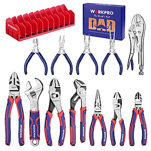 Prime, WORKPRO Pliers & Wrench Set, 12-Piece Pliers Tool Set with Organizer, Include Needle Nose, Wire Cutter, Groove Joint, Slip Joint, Long Nose, Diagonal Plier, $42.74