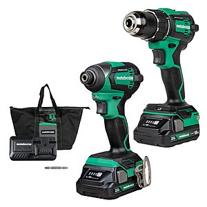 Prime, Metabo HPT 18V MultiVolt Cordless Brushless Driver Drill & Impact Driver Combo Kit, Power Tool Kit, 2 Lithium-Ion Metabo HPT Batteries and Charger, $122.54