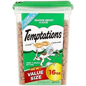 TEMPTATIONS CAT TREATS FULL LINE of 16oz Cat Treat Canisters $6.04 with S&S PRIME ONLY