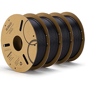 Prime Members: ELEGOO PLA Filament 1.75mm Black 4KG, 3D Printer Filament, 4 Pack 1kg Cardboard Spool (2.2lbs) $39.99