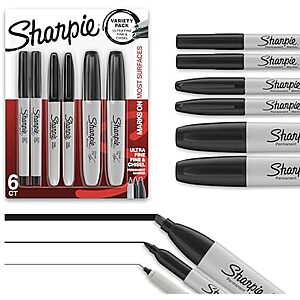 6-Count Sharpie Permanent Markers Variety Pack (Black) $3.30 w/ S&S + Free Shipping w/ Prime or on orders over $35