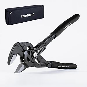 toolant 7-Inch Pliers Wrench – 10:1 Lever Ratio CR-V Steel, Smooth Parallel Jaws, Push-Button Quick Adjust, Zinc Phosphate Finish, with Belt Pouch, $14.99