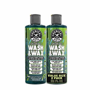 Prime, Chemical Guys Sudpreme Wash & Wax Car Wash Soap (2 x 16 Fl Oz) – High-Foam Auto Shampoo with Gloss Boosting Wax, $11.68