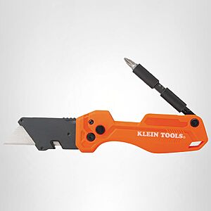 $16 PRIME DAY Klein Tools 44304 Folding FLICKBLADE Utility Knife, Compact, Removable Impact Driver, 1/4-Inch Nut Driver and #2 Phillips Bit