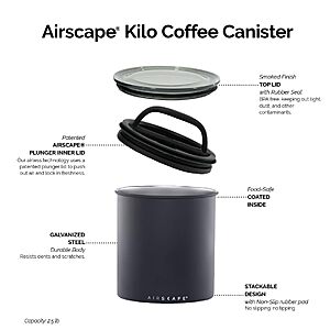 AirScape Planetary Design Kilo CoffeeStorage Canister - US Patented Inner Plunger Lid Removes Excess Oxygen  $40.37