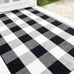 [Prime] $15.99* | 3' x 5' OLANLY Cotton Checkered Doormat (Navy & White Striped) at Amazon