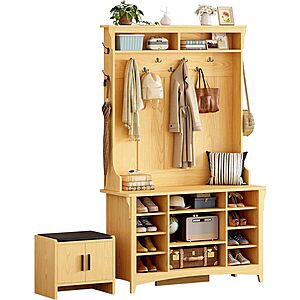[Prime] 80" IRONCK Hall Tree w/ Bench & Shoe Storage (Oak) $94.99 + Free Shipping