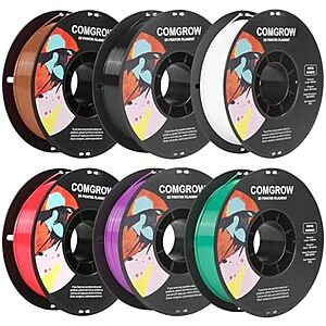 [Prime] $45.12* | 6-pk 1kg Comgrow 1.75mm PETG 3D Printer Filament (Black/White/Red/Green/Purple/Brown) at Amazon