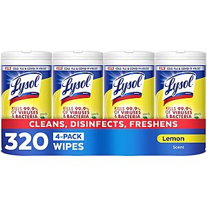 $11.38 4-Pack 80-Count Lysol Disinfectant Wipes (Lemon & Lime Blossom) with S&S