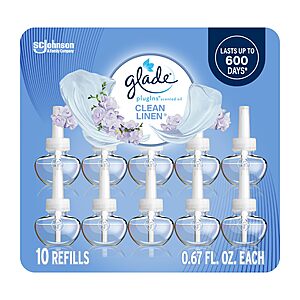 PRIME ONLY S&S: Glade PlugIns Refills Clean Linen, 6.7 Fl Oz, 10 Count x 3 $48.42 earn a $15 Amazon Credit