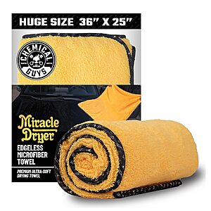 Prime, Chemical Guys Large Microfiber Drying Towel for Cars Trucks SUVs RVs and Motorcycles, Large 36 x 25 Inch Yellow Absorbent Exterior Drying Towel, $8.99