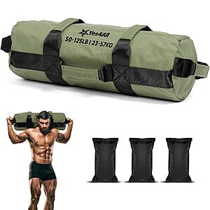$50.43: Yes4All Sandbags for Working Out, Unfilled Adjustable Sand Bags for Weight Training with Handles, 50-125 lbs L