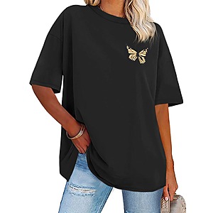 Womens Oversized Graphic T-Shirt (Large, Butterfly/Black) $7.05 + Free Shipping w/ Prime or $35+ Orders