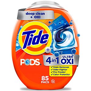 $19.07: Tide 4-in-1 Ultra Oxi PODS Laundry Detergent Pacs, 85 Count