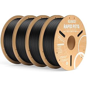 [Prime] $39.89* | 4-kg (4x 1kg) ELEGOO Rapid 1.75mm PETG 3D Printer Filament (Black) at Amazon